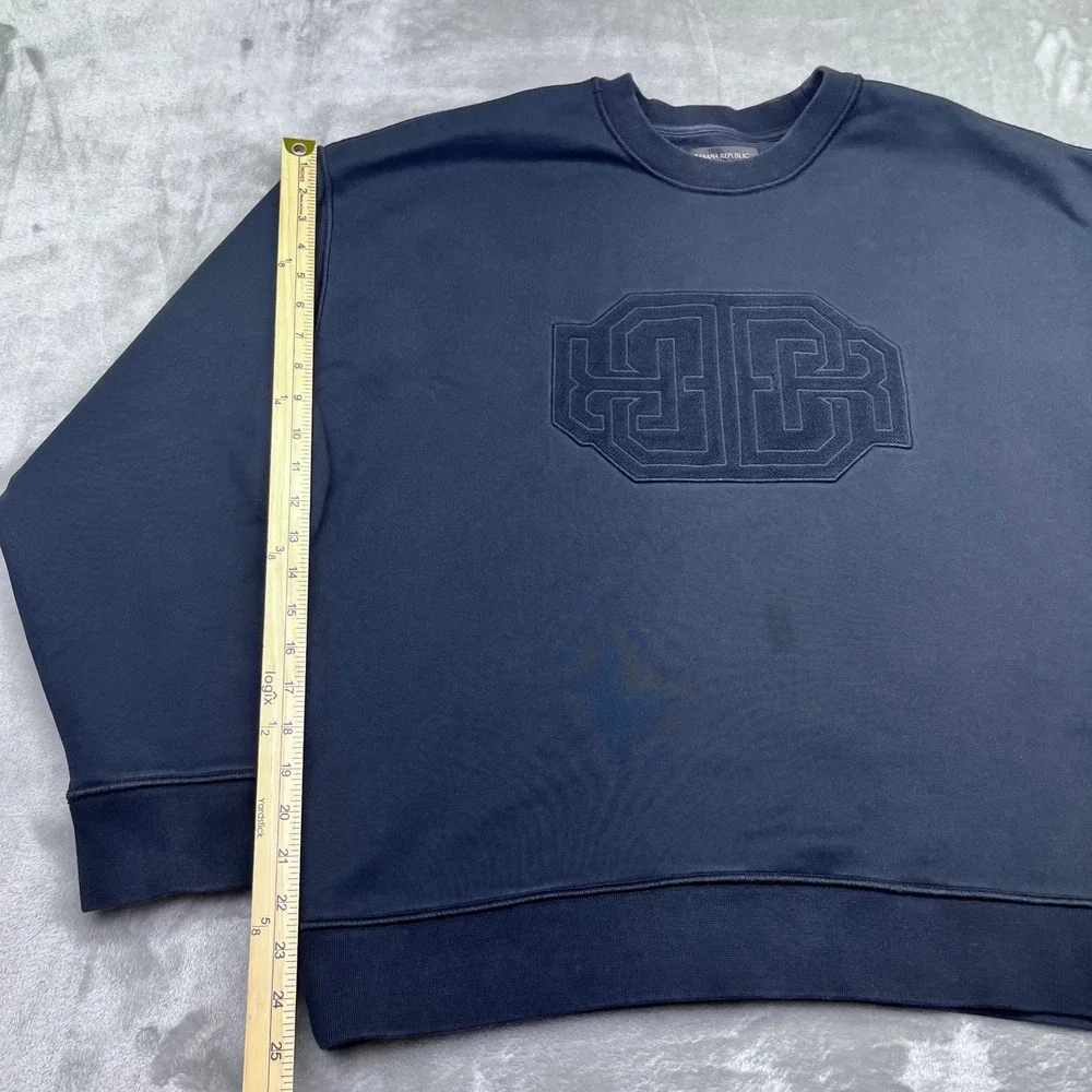 Banana Republic Embroidered Mirrored Logo‎ Pullover Sweatshirt Monogram Sz L
